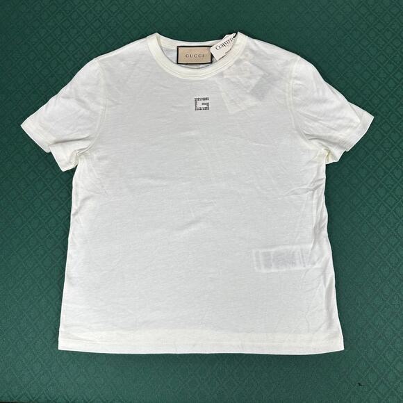 Gucci Square G Embellished Cotton T-Shirt Size L NWT Made in Italy - Picture 2 of 8